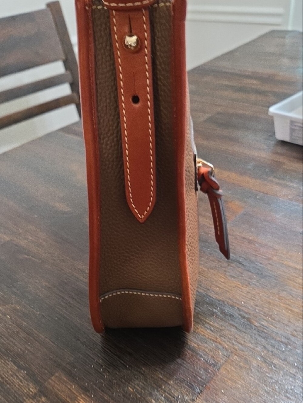 Dooney & Bourke Brown Pebbled Leather Shoulder Bag with Tan Trim - Picture 5 of 13